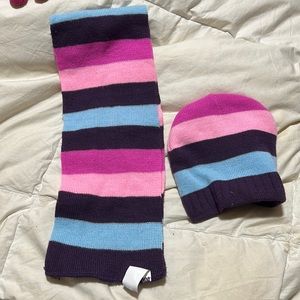 Multi striped girls hat and scarf